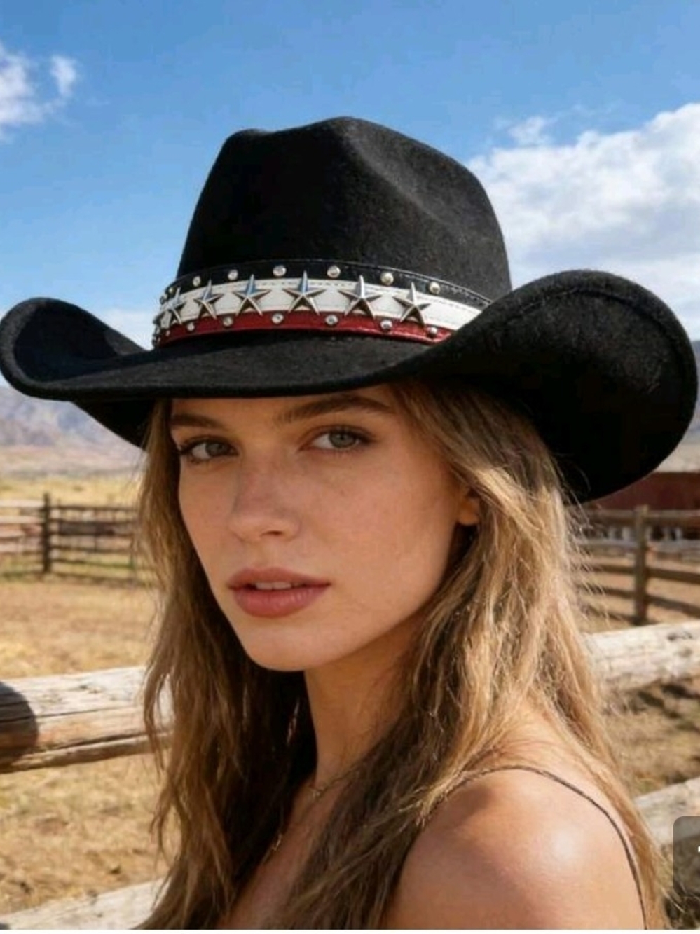 SHEIN Black Felt Western Hat with Star Band